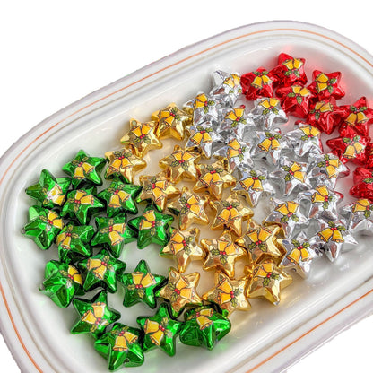Christmas Metallic Star Beads with Jingle Bell Print, Shiny Acrylic Loose Spacer Beads for DIY Holiday Jewelry Making, Beaded Pens & Keychains   珠手工DIY手机链钥匙扣包挂配件
