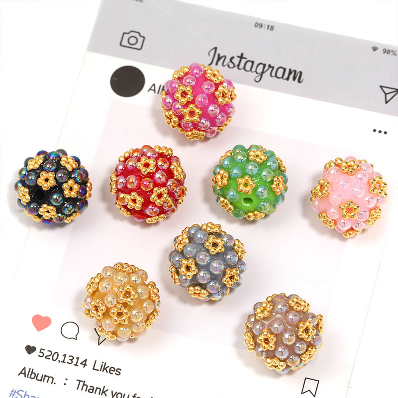 20x18mm Handmade Beaded Flower Ball Beads (2.8mm Large Hole), Colorful AB Round Loose Beads for Beadable Pens, DIY Jewelry, Bracelets & Necklaces