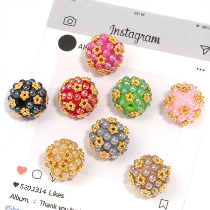 20x18mm Handmade Beaded Flower Ball Beads (2.8mm Large Hole), Colorful AB Round Loose Beads for Beadable Pens, DIY Jewelry, Bracelets & Necklaces