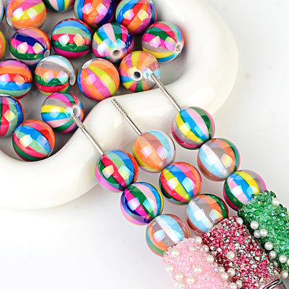 Rainbow Striped Acrylic Round Beads, Iridescent Glossy Candy Stripe Spacer Beads for Beadable Pens, DIY Bracelets, Keychains & Craft Making