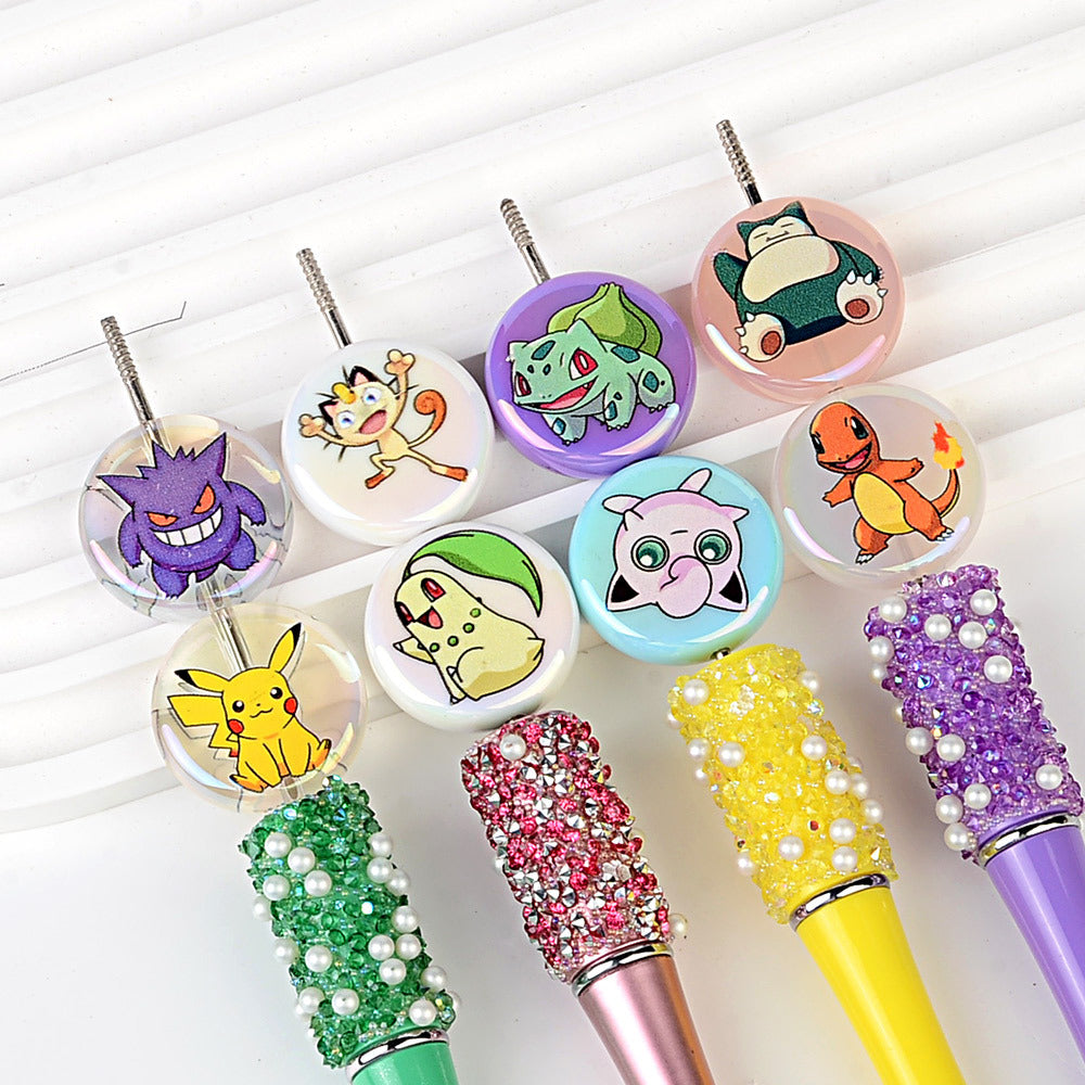 Anime Pocket Monsters Printed Flat Round Coin Beads, Cute Cartoon Charms Spacer Beads for DIY Beadable Pens, Keychains & Craft Making