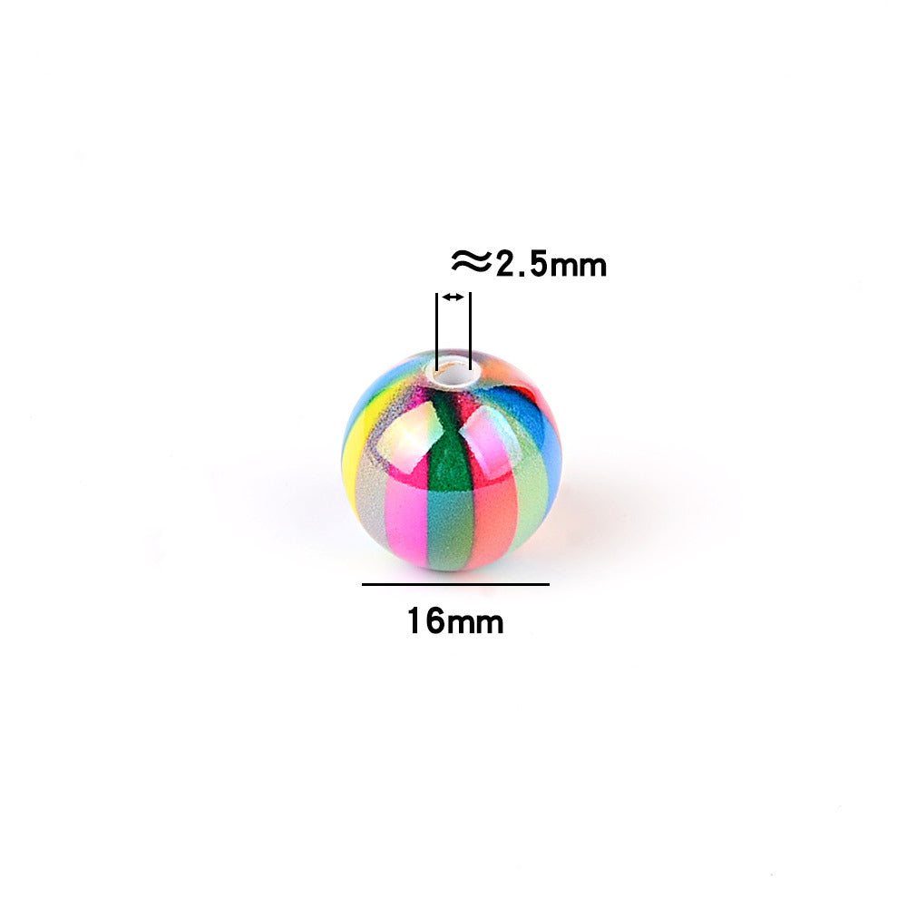 Rainbow Striped Acrylic Round Beads, Iridescent Glossy Candy Stripe Spacer Beads for Beadable Pens, DIY Bracelets, Keychains & Craft Making