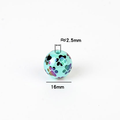 Colorful Pet Paw Print Acrylic Beads, Glossy Iridescent Round Spacer Beads for DIY Jewelry Making, Dog Cat Lover Bracelet, Keychain & Pen Crafts