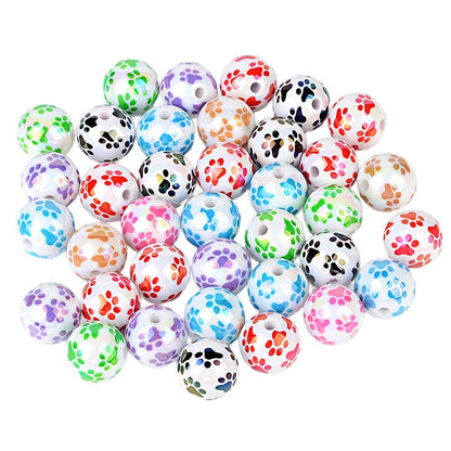 Colorful Pet Paw Print Acrylic Beads, Glossy Iridescent Round Spacer Beads for DIY Jewelry Making, Dog Cat Lover Bracelet, Keychain & Pen Crafts