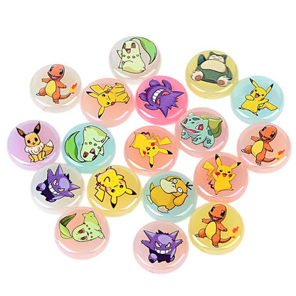 Anime Pocket Monsters Printed Flat Round Coin Beads, Cute Cartoon Charms Spacer Beads for DIY Beadable Pens, Keychains & Craft Making