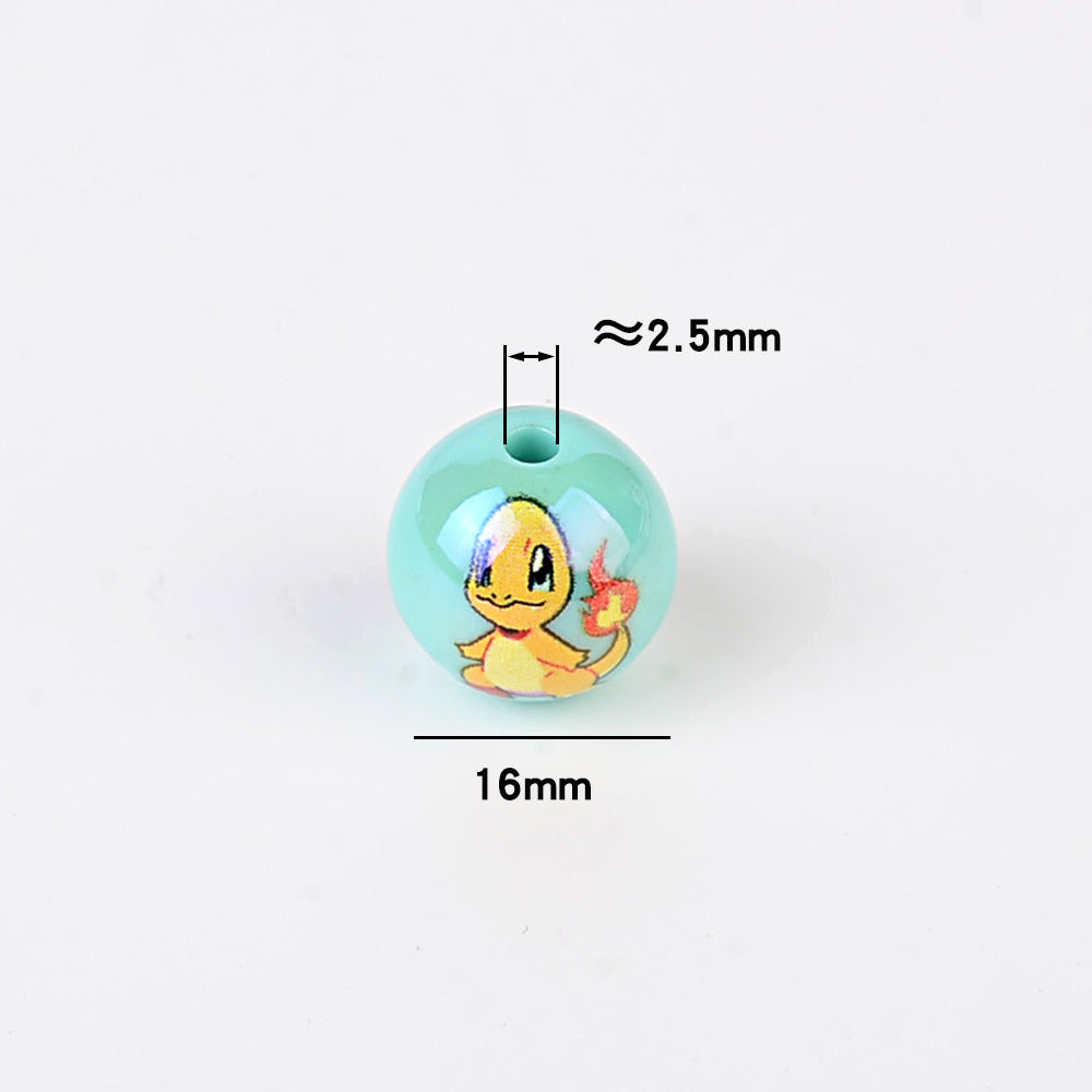 Cute Anime Pocket Monster Printed Round Acrylic Beads, Glossy Cartoon Spacer Beads for DIY Bracelet, Necklace, Phone Charms & Jewelry Making