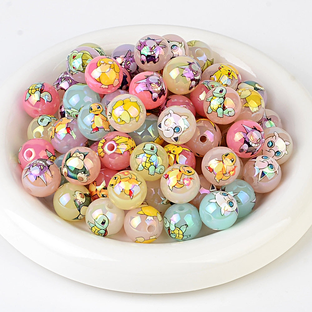 Cute Anime Pocket Monster Printed Round Acrylic Beads, Glossy Cartoon Spacer Beads for DIY Bracelet, Necklace, Phone Charms & Jewelry Making