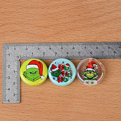 24mm Holiday Mean Green Monster Flat Round Coin Beads, Christmas Mischief Acrylic Focal Beads for Beadable Pens, Keychains & DIY Holiday Crafts