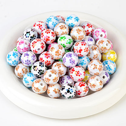 Colorful Pet Paw Print Acrylic Beads, Glossy Iridescent Round Spacer Beads for DIY Jewelry Making, Dog Cat Lover Bracelet, Keychain & Pen Crafts