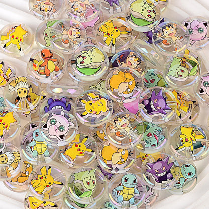 Anime Pocket Monsters Printed Flat Round Coin Beads, Cute Cartoon Charms Spacer Beads for DIY Beadable Pens, Keychains & Craft Making