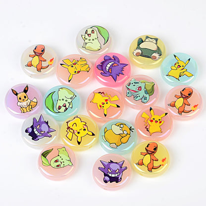 Anime Pocket Monsters Printed Flat Round Coin Beads, Cute Cartoon Charms Spacer Beads for DIY Beadable Pens, Keychains & Craft Making