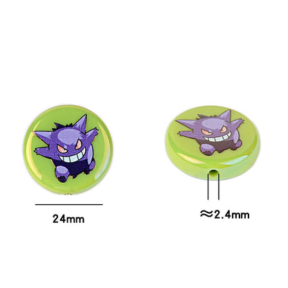 Anime Pocket Monsters Printed Flat Round Coin Beads, Cute Cartoon Charms Spacer Beads for DIY Beadable Pens, Keychains & Craft Making