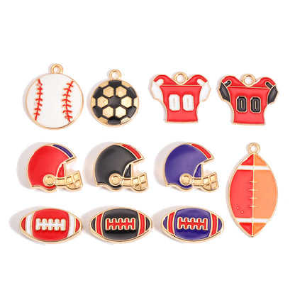 Enamel Sports Ball Charms & Slide Spacer Beads, Gold Plated Football Helmet Jersey Baseball Pendant for DIY Jewelry Making, Beadable Pens & Keychain Crafts