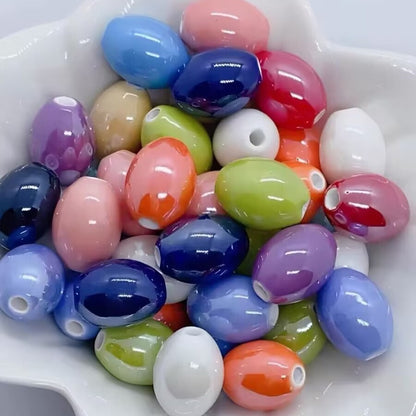 15x11mm Glossy Oval Ceramic Beads, 2mm Large Hole Glazed Rice Spacer Beads for DIY Bracelet, Necklace, Earring & Jewelry Making