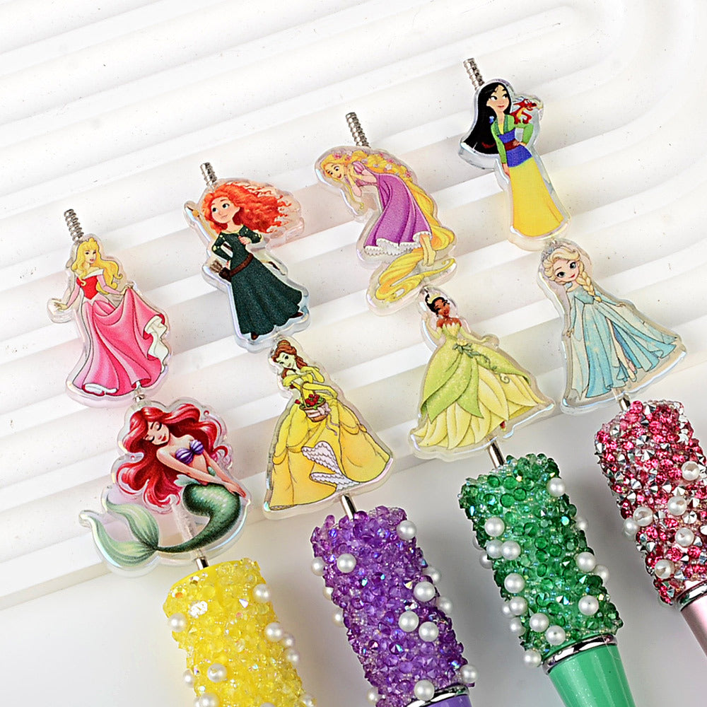 Fairytale Princess Acrylic Focal Beads, Cute Cartoon Royal Princess Charms for Beadable Pens, Keychains & DIY Jewelry Crafts