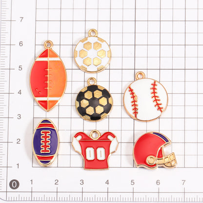 Enamel Sports Ball Charms & Slide Spacer Beads, Gold Plated Football Helmet Jersey Baseball Pendant for DIY Jewelry Making, Beadable Pens & Keychain Crafts