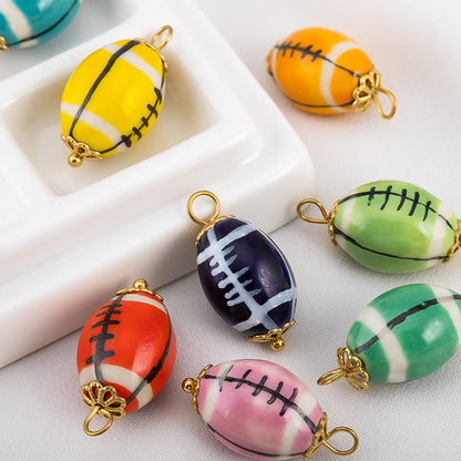 23mm Colorful Ceramic Football Charms with Gold Bead Caps, Glazed Rugby Sports Ball Pendants with Large Loop for DIY Earrings, Bracelets & Jewelry Making
