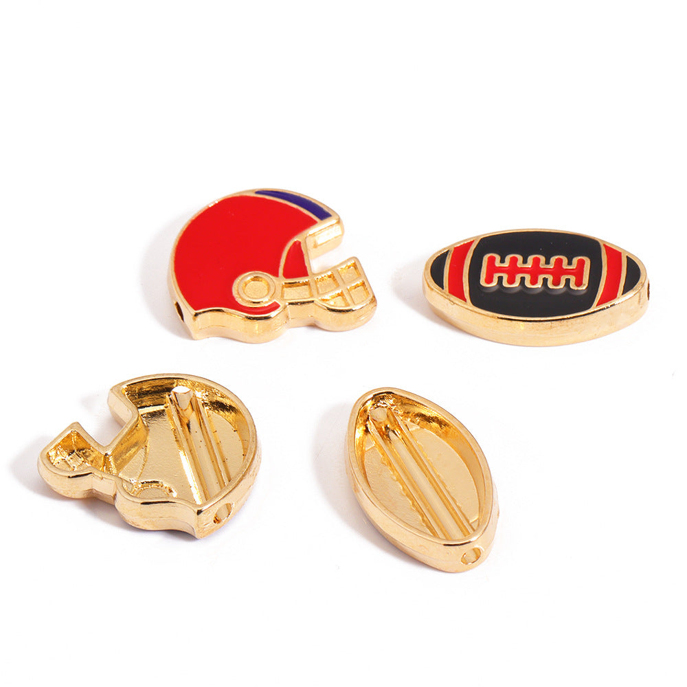 Enamel Sports Ball Charms & Slide Spacer Beads, Gold Plated Football Helmet Jersey Baseball Pendant for DIY Jewelry Making, Beadable Pens & Keychain Crafts