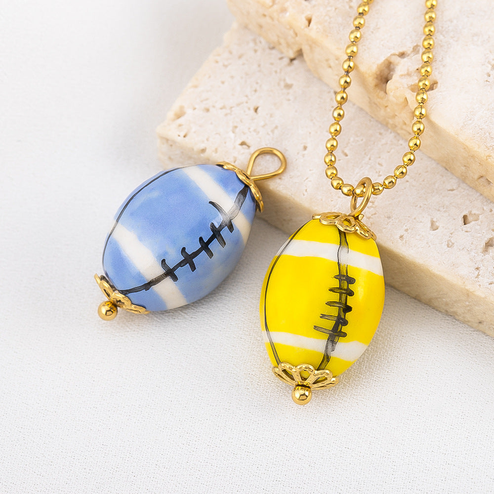 23mm Colorful Ceramic Football Charms with Gold Bead Caps, Glazed Rugby Sports Ball Pendants with Large Loop for DIY Earrings, Bracelets & Jewelry Making