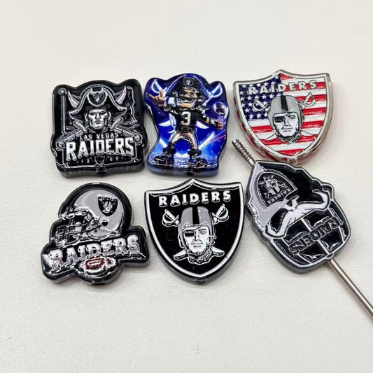 Silver & Black Football Acrylic Focal Beads, Pirate Shield Helmet Slide Beads for DIY Beadable Pens, Keychains & Game Day Crafts