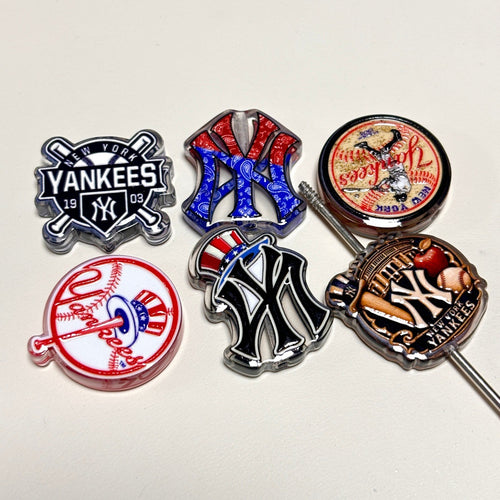 Navy & White Baseball Acrylic Focal Beads, Game Day Interlocking NY Letter & Hat Slide Beads for DIY Beadable Pens, Keychains & Fan Crafts