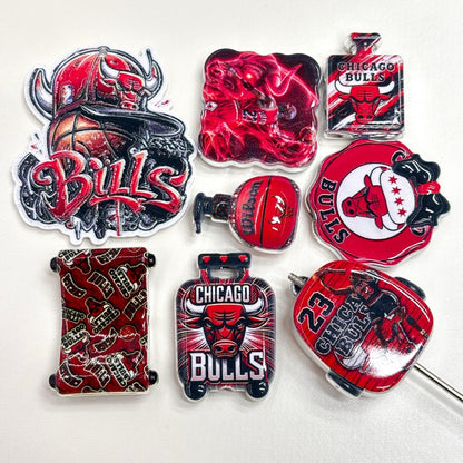 Red & Black Basketball Acrylic Focal Beads & Charms, Chicago Game Day Team Spirit Slide Beads for DIY Beadable Pens, Keychains & Fan Crafts
