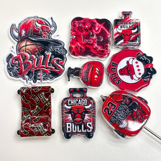 Red & Black Basketball Acrylic Focal Beads & Charms, Chicago Game Day Team Spirit Slide Beads for DIY Beadable Pens, Keychains & Fan Crafts