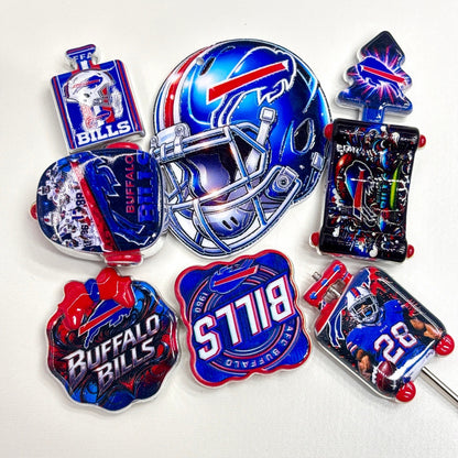 Buffalo Football Printed Acrylic Focal Beads Set, Blue & Red Helmet Suitcase Slide Charms for Beadable Pens & Keyrings