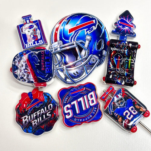 Buffalo Football Printed Acrylic Focal Beads Set, Blue & Red Helmet Suitcase Slide Charms for Beadable Pens & Keyrings