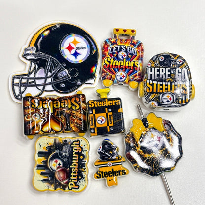 Pittsburgh Football Printed Acrylic Focal Beads Set, Black & Yellow Helmet Suitcase Slide Charms for Beadable Pens & Keyrings