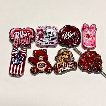 Dr Pepper Printed Acrylic Focal Beads Set, Soda Girly Heart & Skull Til Death Slide Charms for Beadable Pens & Keyrings