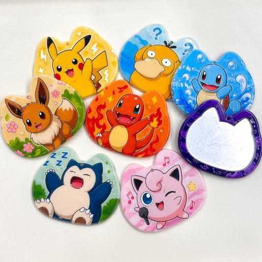 Pokémon Inspired Acrylic Pendant Charms Set, Pikachu Eevee Snorlax Jigglypuff Cat-Ear Charms for Keyrings, Backpack Tags & DIY Crafts