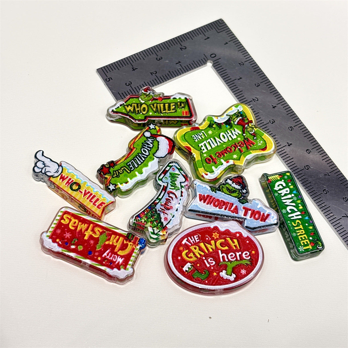 Christmas Village Street Sign Acrylic Focal Beads, Holiday Town Arrow Marker Slide Beads for DIY Beadable Pens, Keychains & Holiday Crafts