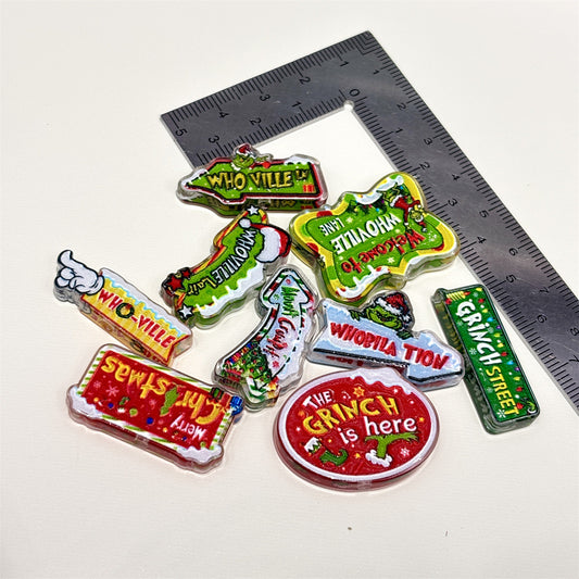 Christmas Village Street Sign Acrylic Focal Beads, Holiday Town Arrow Marker Slide Beads for DIY Beadable Pens, Keychains & Holiday Crafts