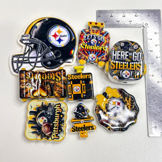 Pittsburgh Football Printed Acrylic Focal Beads Set, Black & Yellow Helmet Suitcase Slide Charms for Beadable Pens & Keyrings