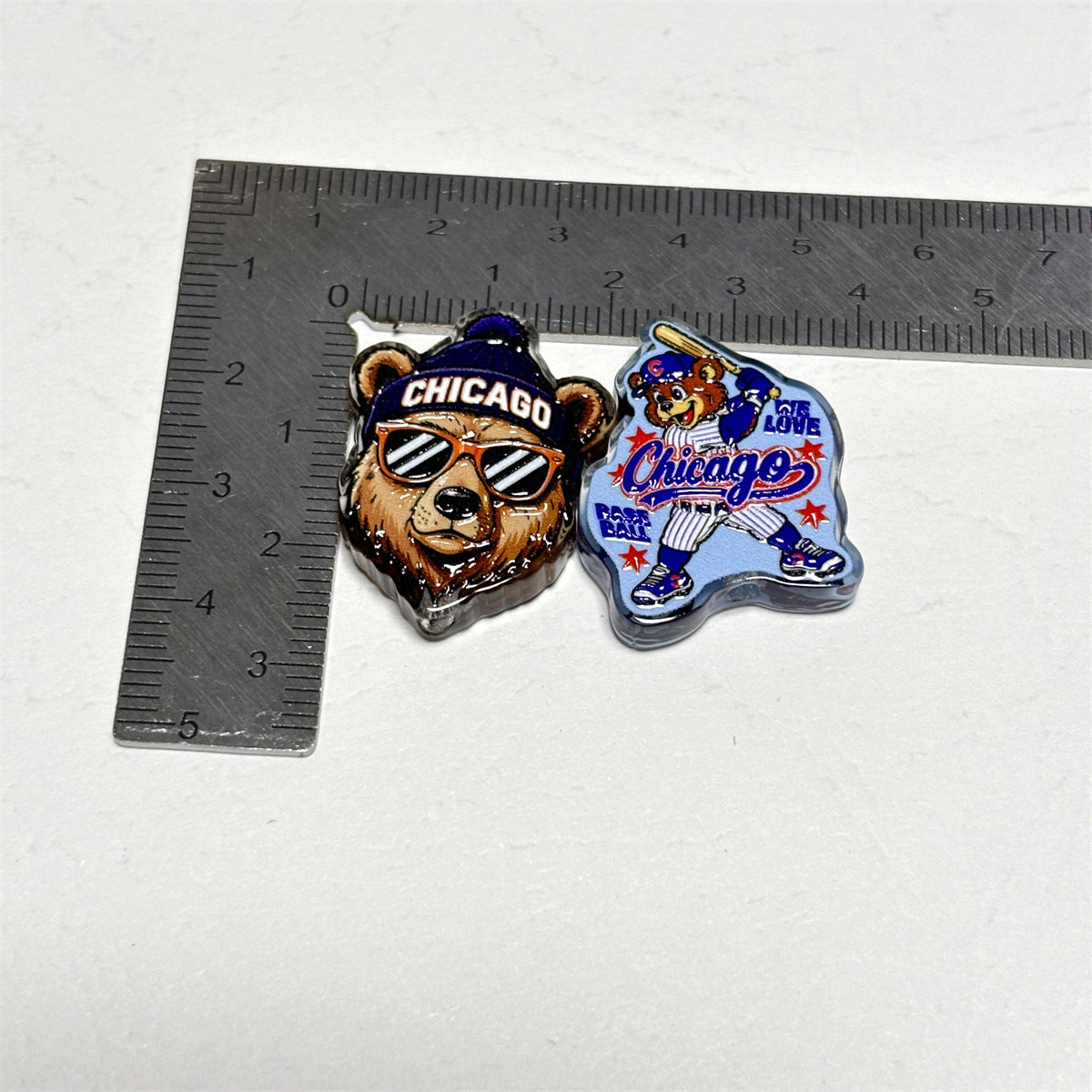 Chicago Blue & Red Baseball Acrylic Focal Beads, Wrigley Field Marquee & Street Sign Slide Beads for Beadable Pens, Keychains & Fan Crafts
