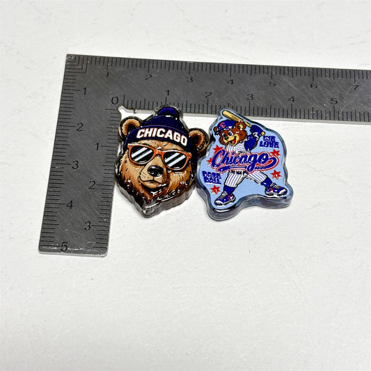 Chicago Blue & Red Baseball Acrylic Focal Beads, Wrigley Field Marquee & Street Sign Slide Beads for Beadable Pens, Keychains & Fan Crafts