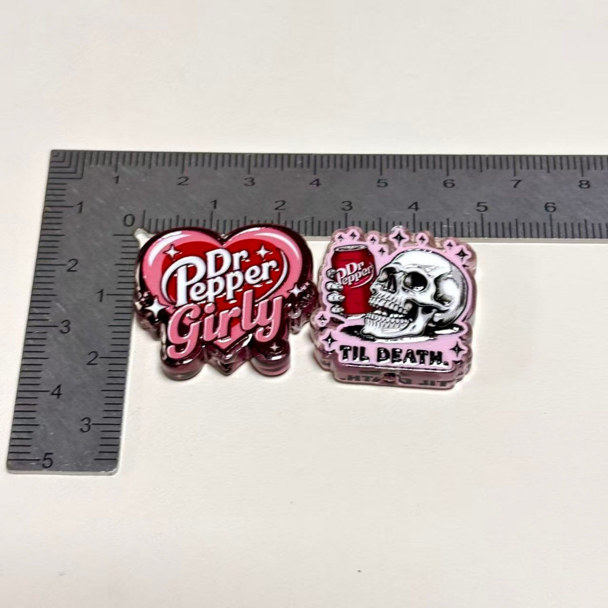 Dr Pepper Printed Acrylic Focal Beads Set, Soda Girly Heart & Skull Til Death Slide Charms for Beadable Pens & Keyrings