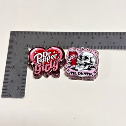 Dr Pepper Printed Acrylic Focal Beads Set, Soda Girly Heart & Skull Til Death Slide Charms for Beadable Pens & Keyrings