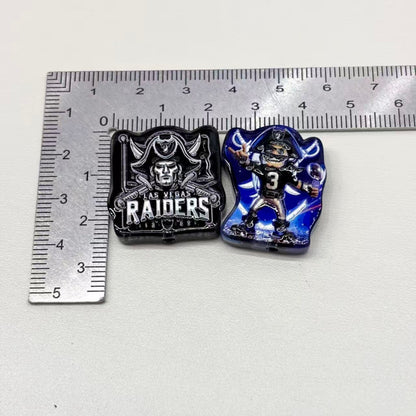 Silver & Black Football Acrylic Focal Beads, Pirate Shield Helmet Slide Beads for DIY Beadable Pens, Keychains & Game Day Crafts
