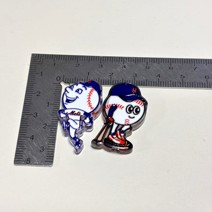 New York Mets Baseball Printed Acrylic Focal Beads Set, Mascot & NY Logo Slide Beads for Beadable Pens & Keyrings