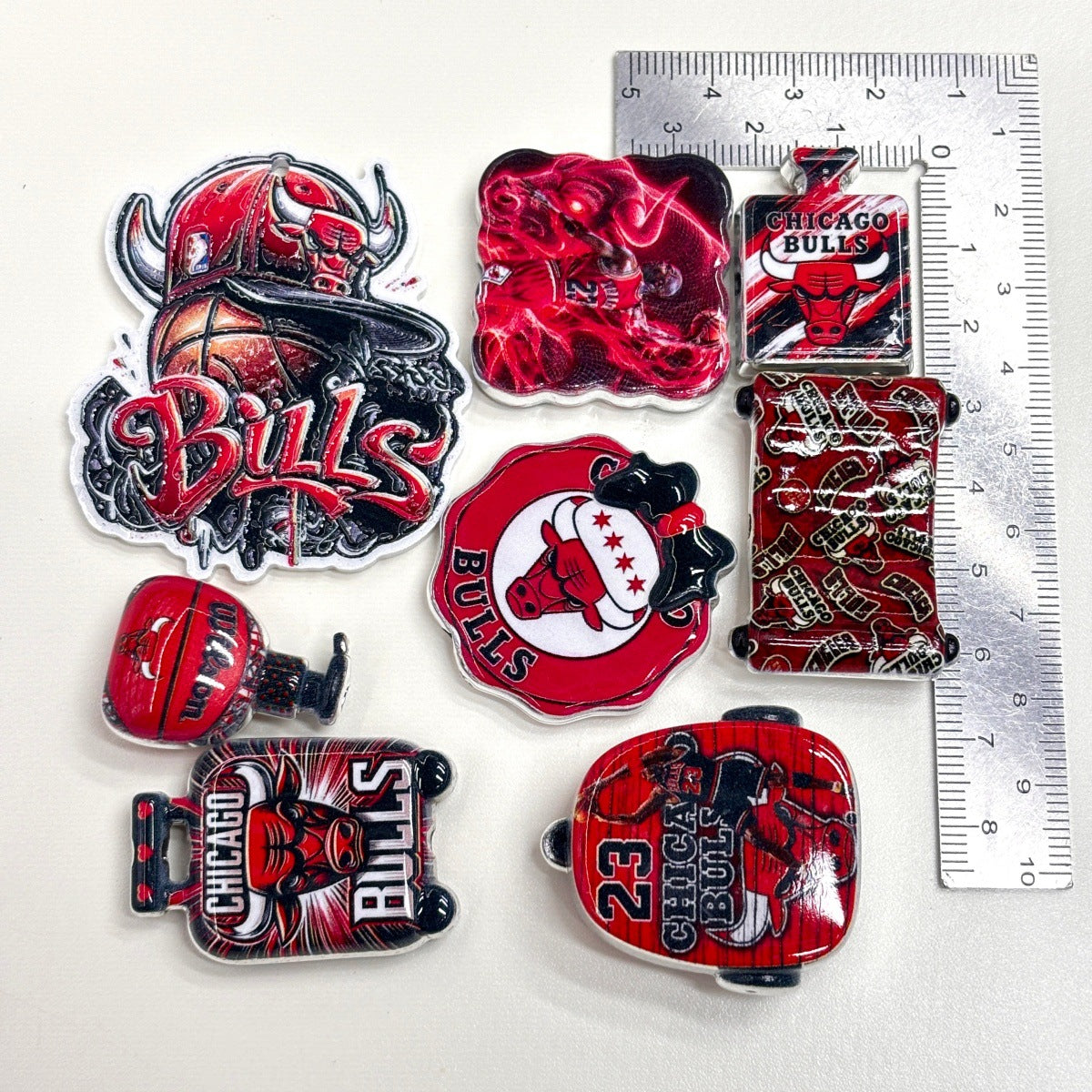 Red & Black Basketball Acrylic Focal Beads & Charms, Chicago Game Day Team Spirit Slide Beads for DIY Beadable Pens, Keychains & Fan Crafts
