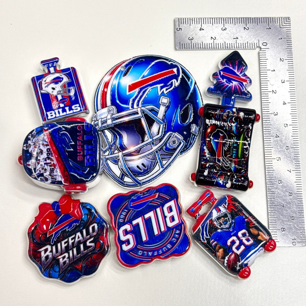 Buffalo Football Printed Acrylic Focal Beads Set, Blue & Red Helmet Suitcase Slide Charms for Beadable Pens & Keyrings