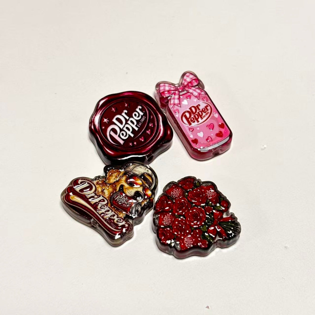 Dr Pepper Printed Acrylic Focal Beads Set, Soda Girly Heart & Skull Til Death Slide Charms for Beadable Pens & Keyrings