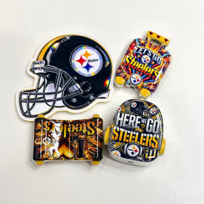 Pittsburgh Football Printed Acrylic Focal Beads Set, Black & Yellow Helmet Suitcase Slide Charms for Beadable Pens & Keyrings