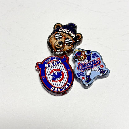 Chicago Blue & Red Baseball Acrylic Focal Beads, Wrigley Field Marquee & Street Sign Slide Beads for Beadable Pens, Keychains & Fan Crafts