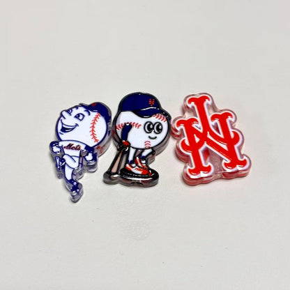 New York Mets Baseball Printed Acrylic Focal Beads Set, Mascot & NY Logo Slide Beads for Beadable Pens & Keyrings