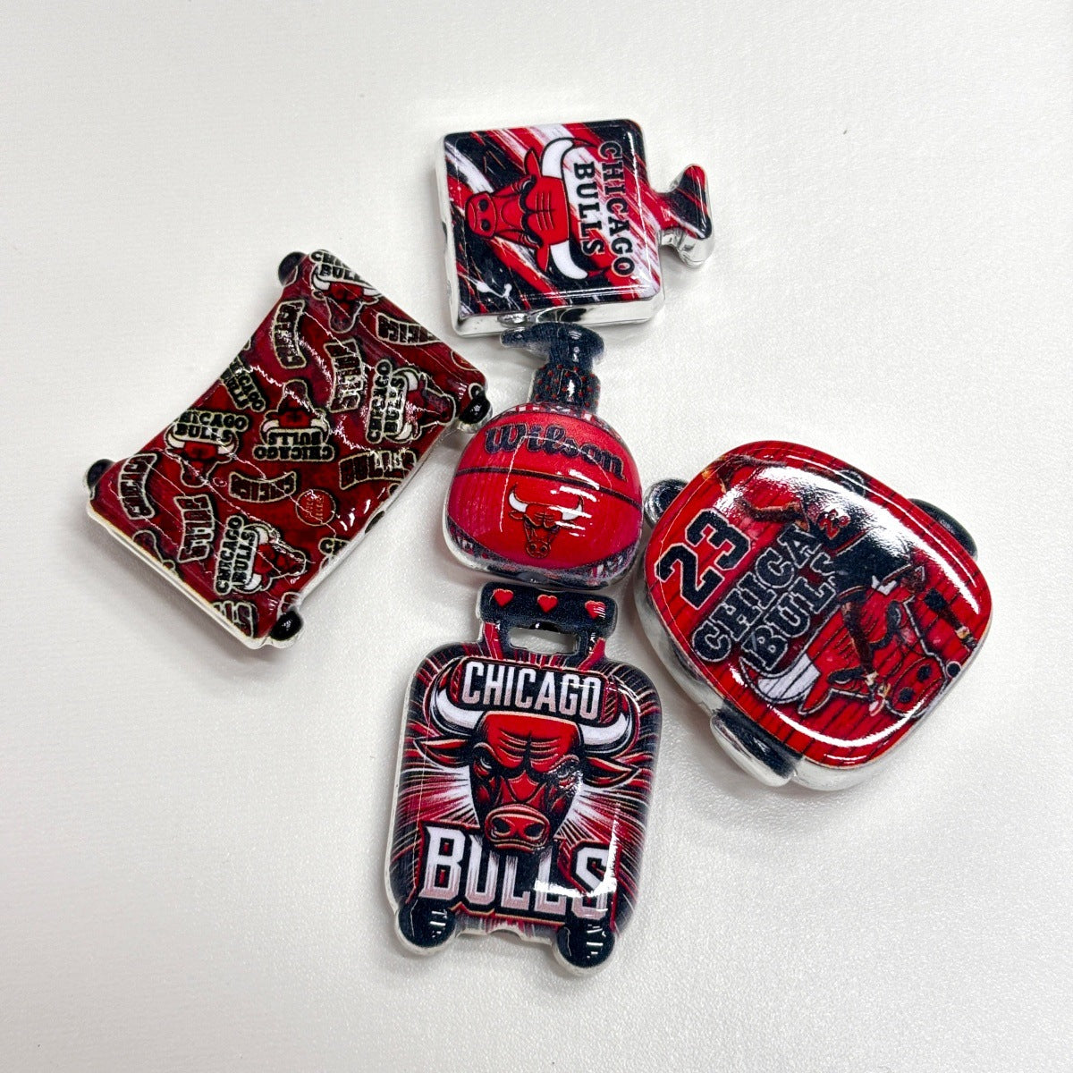 Red & Black Basketball Acrylic Focal Beads & Charms, Chicago Game Day Team Spirit Slide Beads for DIY Beadable Pens, Keychains & Fan Crafts