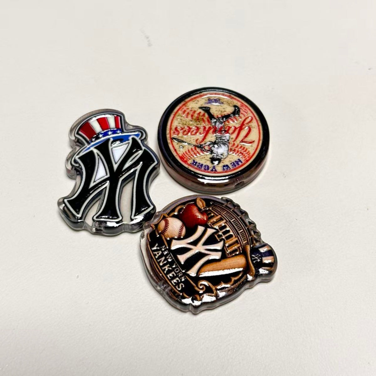 Navy & White Baseball Acrylic Focal Beads, Game Day Interlocking NY Letter & Hat Slide Beads for DIY Beadable Pens, Keychains & Fan Crafts