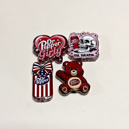 Dr Pepper Printed Acrylic Focal Beads Set, Soda Girly Heart & Skull Til Death Slide Charms for Beadable Pens & Keyrings